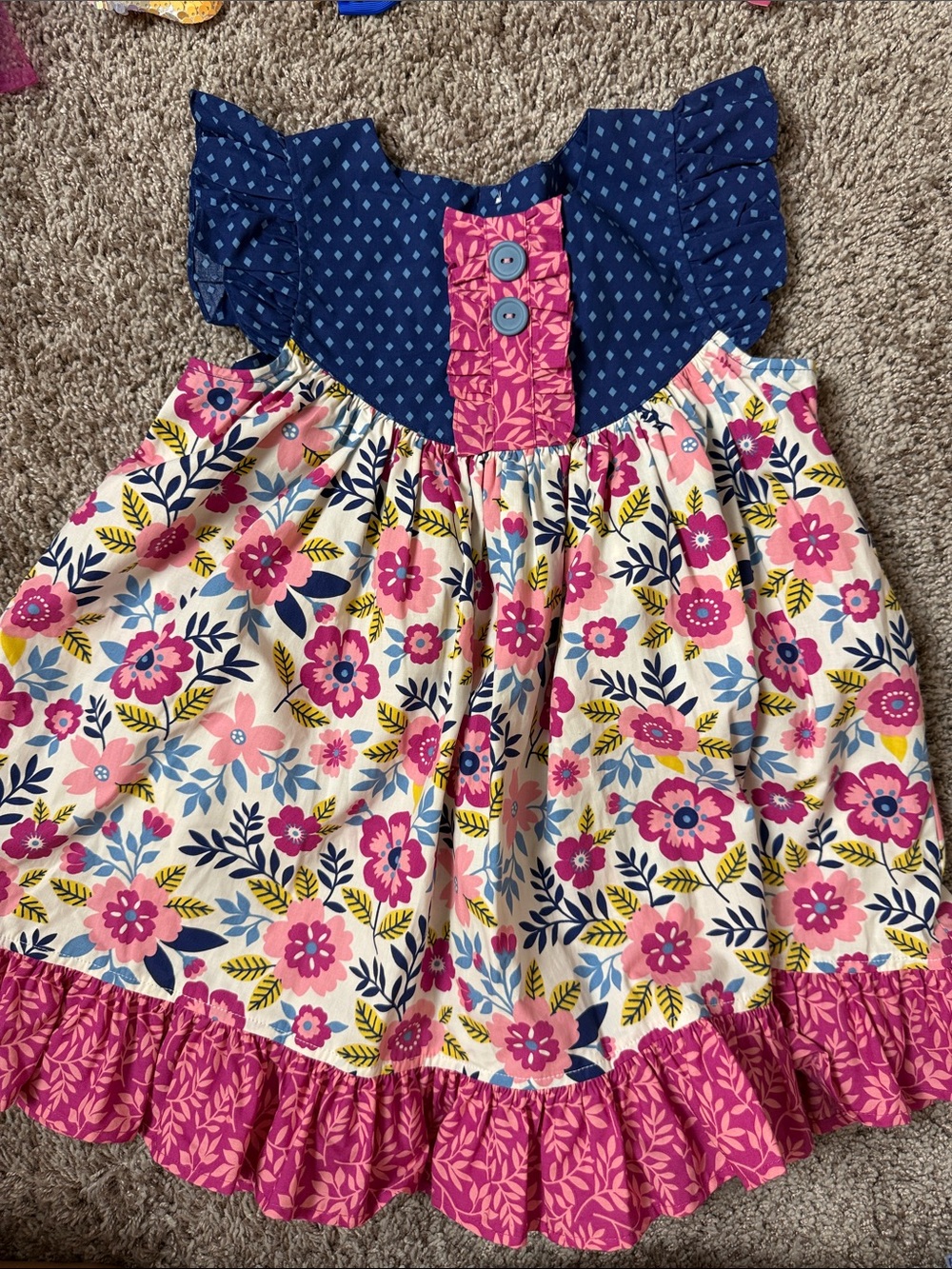 Eleanor Rose Navy, Pink & Cream Floral Ruffle Dress